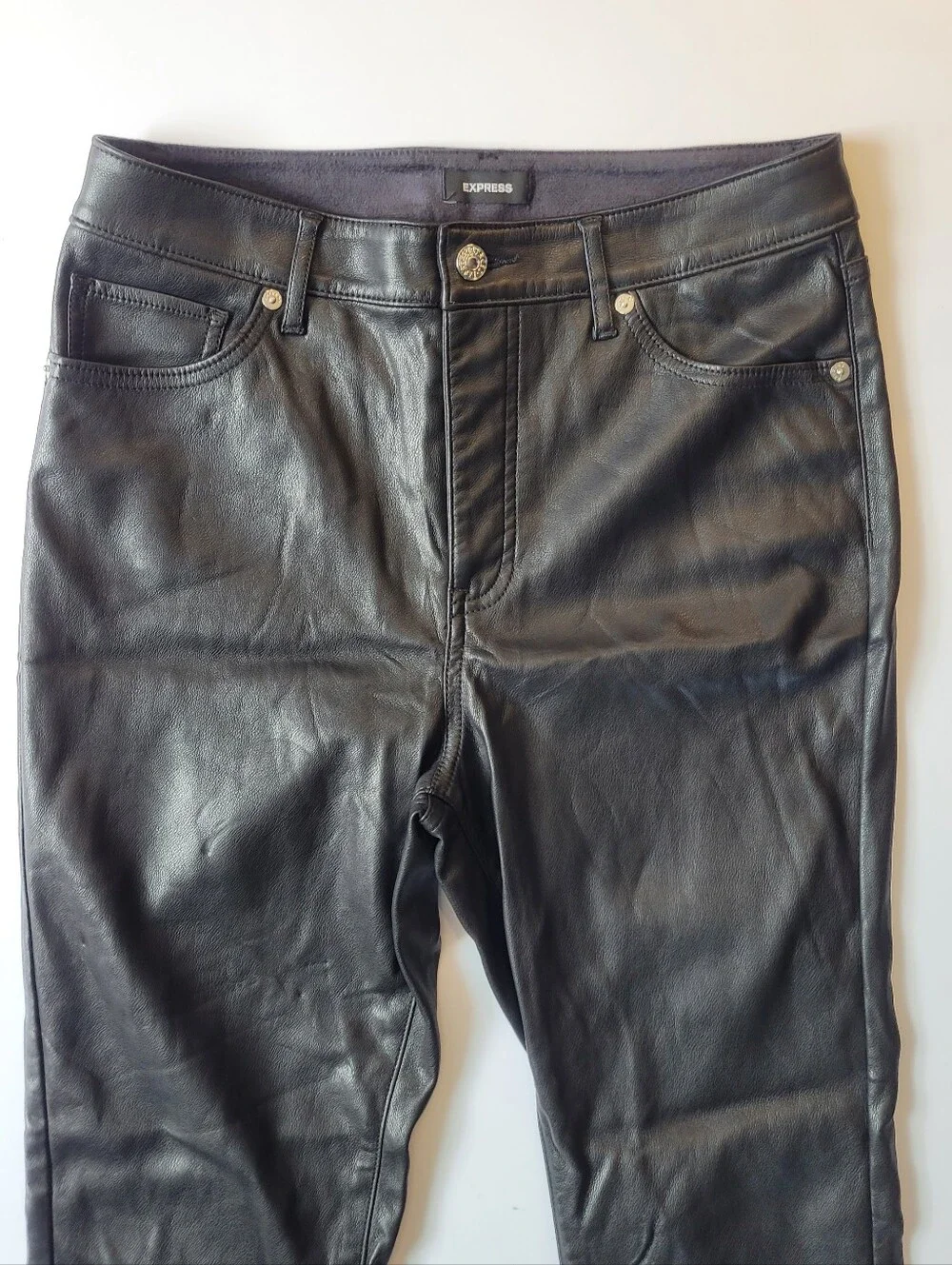 Express Black Faux Leather Cropped Flare Pants High Rise - Size 8R